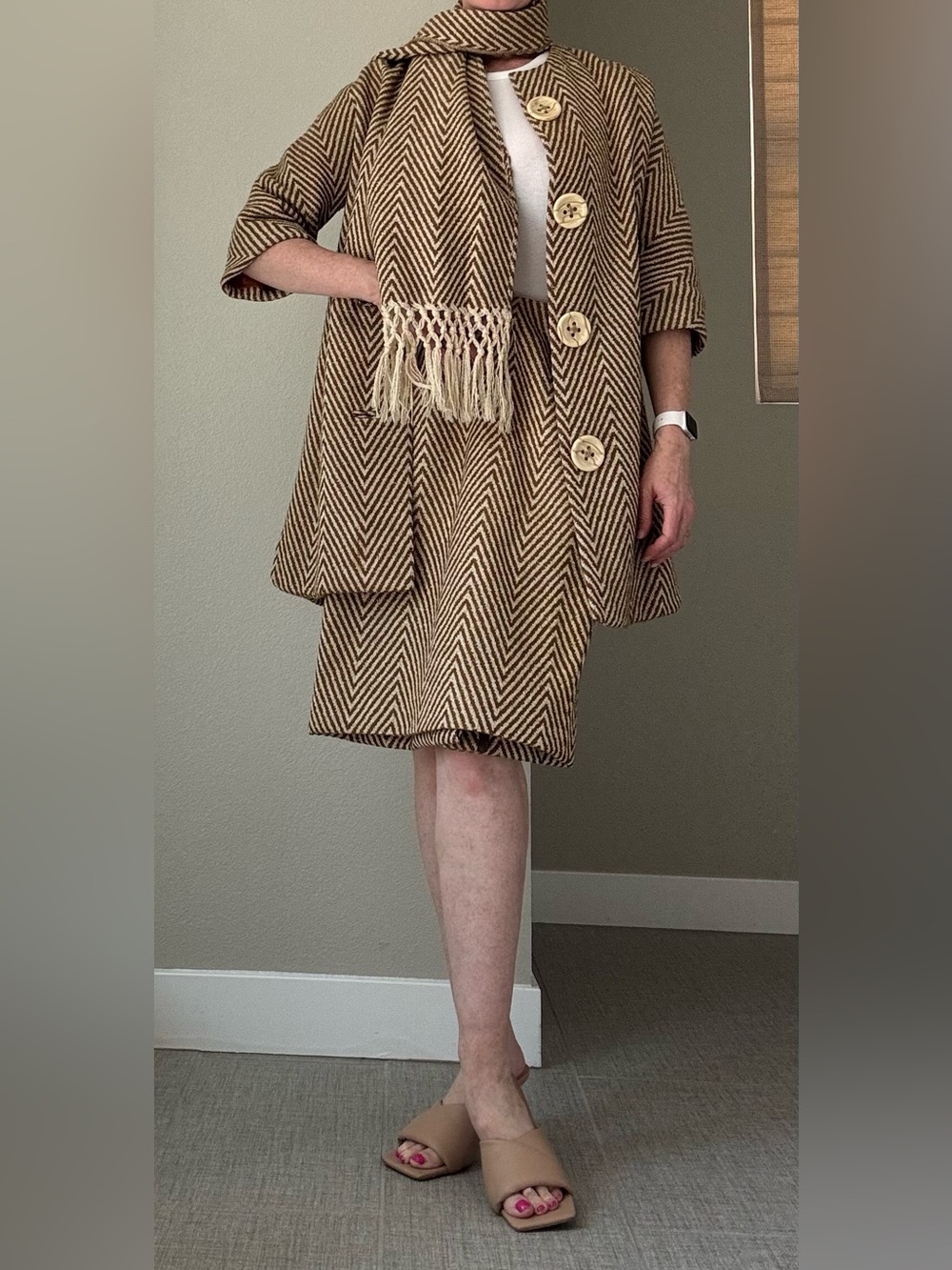 Vintage Mamselle Herringbone Jacket Skirt Scarf Set Vintage 60s 70s